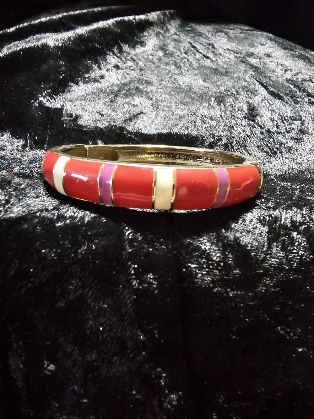 Gold-Tone Red Enamel Hinged Bangle Bracelet